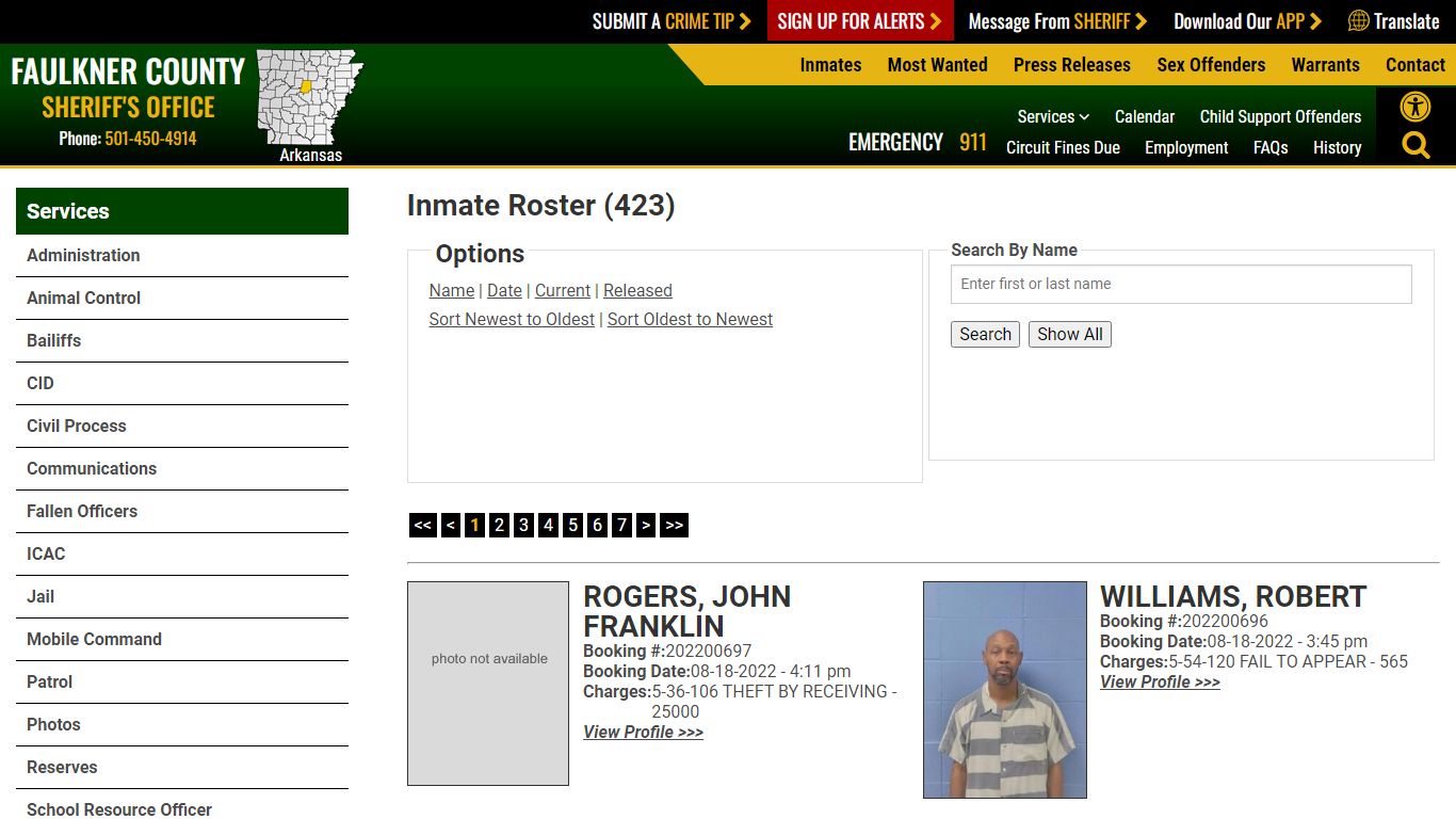 Inmate Roster - Current Inmates Booking Date Descending - Arkansas